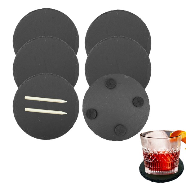 6 Pack Round Slate Coasters 4 x 4 inch Slate