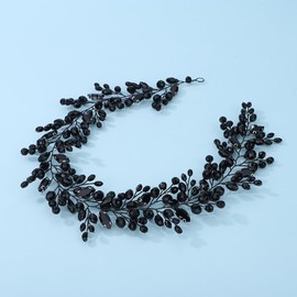 Teyglen Black Crystal Bride Wedding Hair Vine Bridal Black Rhinestone Headband Vintage Headpieces Handmade Black Rhinestone Beads Hair Pieces Hair Accessories for Women Girl