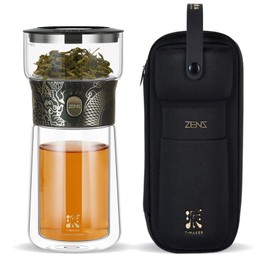 ZENS Novelty Small Tea Stainers for Loose Tea Steeper, 3-in-1 Smart One Touch Tea Maker Teapot, Solo Glass Tea Brewer with Insulated Tea Mug for Hot Gongfu Diffuser with Portable Tea Kits, Tea Gifts