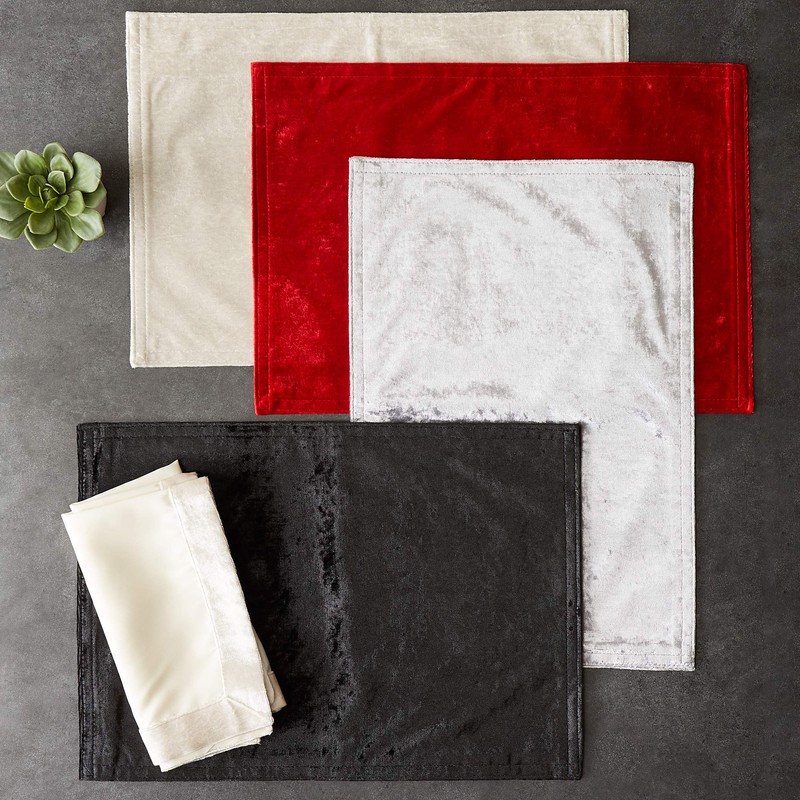 DII Velvet Collection Tabletop, Placemat Set, Red 4 Count