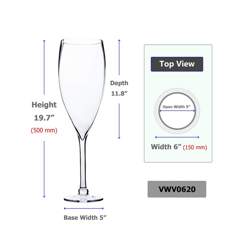 WGVI WGV Champagne Glass Vase, Width 6", Height 20", (Multiple
