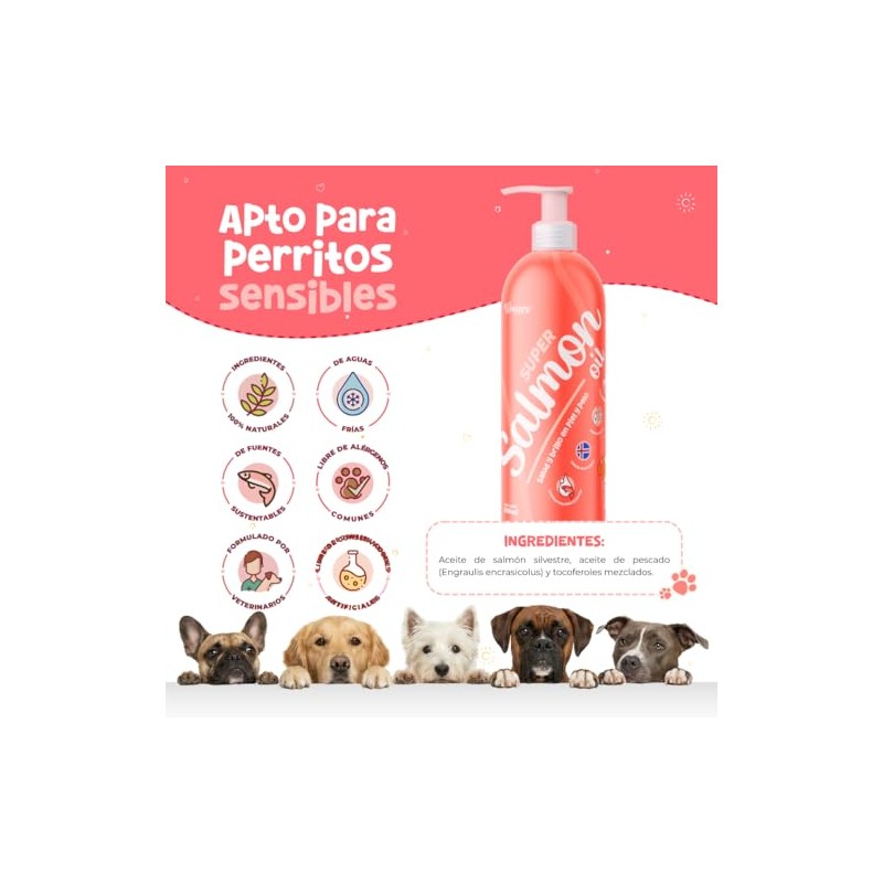 Waggys Super Salmon Oil, Omega 3 para Perros y Gatos,