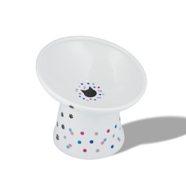 NECOICHI - tazón de Comida para Gatos Extra Ancho, Elevado, Evita la Fatiga del Cuello y los Bigotes, Apto para lavaplatos y microondas, Vendedor número 1 en Japón (Colorful Dots Limited Edition,