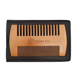 Handcrafted Pear Wood Beard Comb for Men - Fine and Coarse Tooth Grooming Tool for Detangling, Shaping and Styling Facial Hair - Natural Material for Nourishing and Conditioning - Ergonomic Design for Comfortable Use by KT Valley Co.