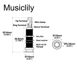 Musiclily Pro 1/4 Inch Mono/Stereo Endpin Output Jack Strap Button Threaded Jack Socket for Acoustic Guitar Bass, Gold