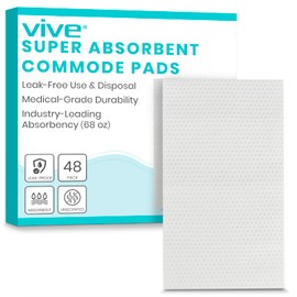 Vive Absorbent Commode Pads for Bedside Toilet Seat Chair Bucket (48 Pack) - Disposable Liners for Potty, Portable Bowl, Bedpans - for Women, Seniors, Caregivers, Medical - Universal Size (48 Pack)