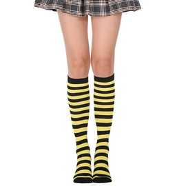 BAOKELAN Knee High Long Socks Striped Casual Thigh High Socks Yellow Black