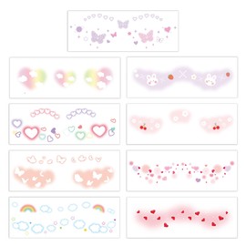 Fssqii 9 Sheets Face Temporary Tattoos Stickers for Girl Women Glitter Cute Freckle Butterfly Heart Cloud Makeup Waterproof Beautiful Tattoo for Body Rave Decorations for Kids Girls Party Favors
