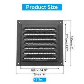 PATIKIL 6"x6" Stainless Steel Gable Vent, 2pcs Exterior Wall Outlet Vent Cover HVAC Air Grille Louvered Screen Mesh for Kitchen Bathroom Ventilation, Black