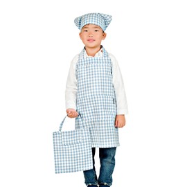 JACKIE &amp; YORK Children’s Apron, Kids, Bandanna Style Head Covering and Storage Bag Included, Easy to Put On and Take Off, Elementary School, Unisex, Cute, Simple, Dust Resistant, Saxgingham