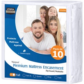Utopia Bedding Premium Waterproof Bed Bug Mattress Cover, Full Zippered Mattress Protector, 6 Inches Deep, Dust Mite Proof 6-Sided Mattress Encasement for Bed (Pack of 10)