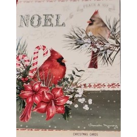 Lang 2 LANG Classic Linen NOEL CARDINALS Christmas Card+Envelop Susan Winget Art
