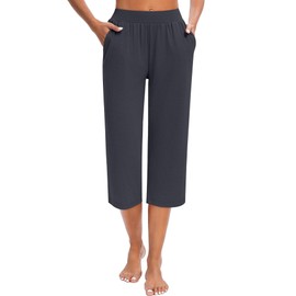 Huukeay 3 Pack Women's Capri Sweatpants, Cozy Wide Legs Cropped Capri with Pockets, Lounge Jogger Pants Workout Yoga Solid(Black, Dark Gray, Peacock Blue,X-Large)