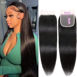 DUAUJUIU 4x4 Lace Closure Real Hair Lace Closure Natural Black Brazilian Human Hair HD Lace Closure Straight Natural Black 10 Inches (25 cm)