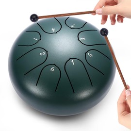 Tongue Drum 6 Inch 8 Tone Steel Tongue Drum Handpan for Meditation & Relaxation, Yoga, Family Activities Garden Rain Drum Instrument (Green)