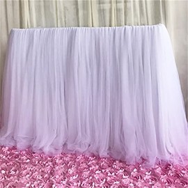 HERCHR Cubierta De Falda De Mesa De Tul Elástico, Mantel Mullido De Poliéster De Gasa De Escritorio De Tul Romántico para Decoración De Fiesta De Cumpleaños De Boda De Baby Shower(Blanco)