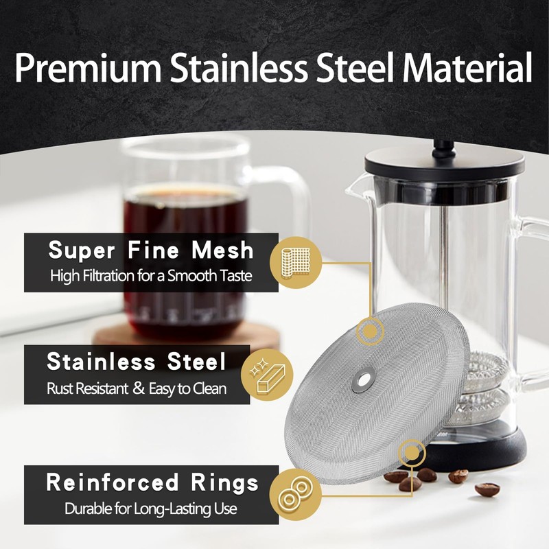 French Press Filter 6 Pieces Stainless Steel Replacement Filters Mesh