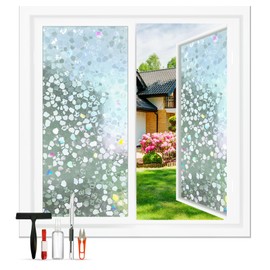 Bezavsgnl Stained Window Privacy Film 3D Rainbow Dazzling Colorful Crushed Floral Stone Decorative Heat Control UV Barrier Static Cling Window Film Removable Film for Home Bathroom17.5 X 39.4''