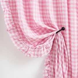 ZJDECOR Light Pink Buffalo Plaid Ruffle Curtains 84 Inches Long for Girls Room,Crinkled Not-See-Through Sheer Drapes,Shabby Chic Window Treatment for Bedroom Living Room,Rod Pocket,40"Wx84"L,Pack of 2