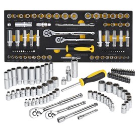 Topline 79-Piece 1/4” & 3/8”Drive Impact Socket Wrech Set, 6-Point Socket Set, Metric, SAE CR-V Sockets with EVA Foam Tray for Bench Storage, Deep & Standard Mechanic Tool Set for Home Maintenance