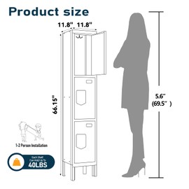 SAPITAL Metal Locker with 3 Doors - Employees Locker with Hooks, 66" Storage Cabinet for Home, Office, Gym - Blue, Requires Assembly