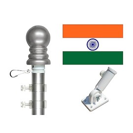 3x5 India Flag and Flagpole Set International 3x5 foot Tanglefree Flag Pole Set Includes Flag 6 ft Pole and Bracket (India Spinner Pole and Flag Set)