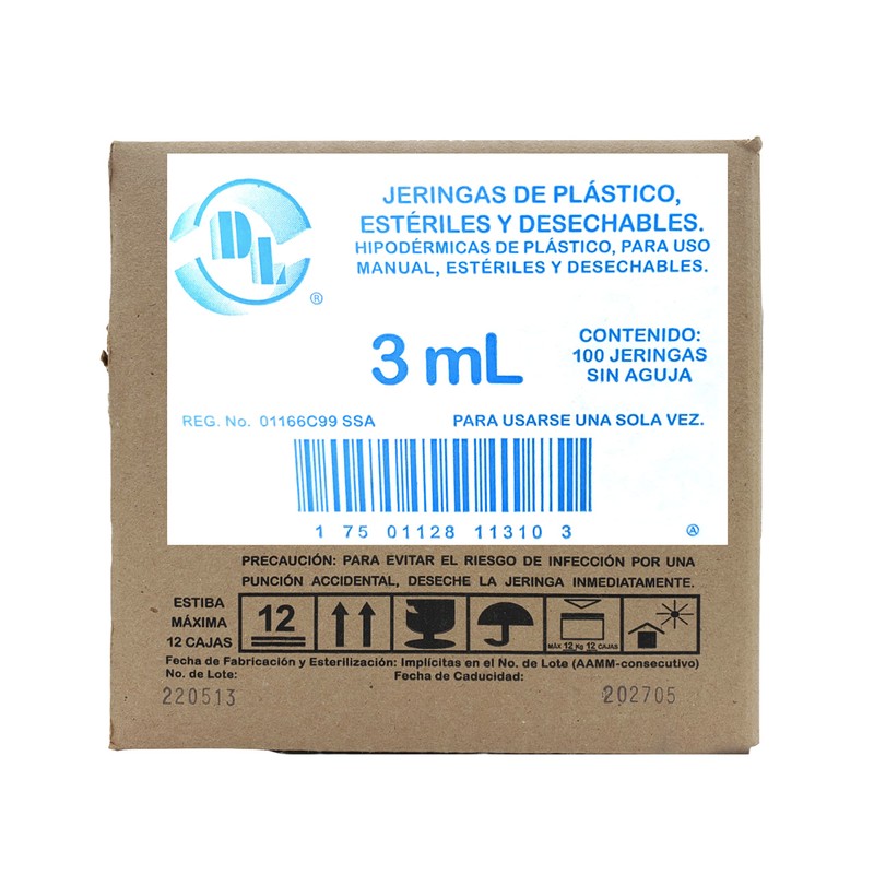 Caja De 100 Jeringas 3 Ml Sin Aguja