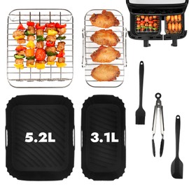 GINOYA 7pcs Air Fryer Accessories for Tefal Easy Fry 5.2L/3.1L, Air Fryer Liners & Rack, Spatula, Kitchen Tongs, Oil Brush
