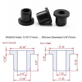 20 pcs 7/16" Drill Hole，1/4" ID Black Silicone Top hat Rubber Grommets for Wiring，Automotive，Firewall，Hole Plug，Desk，Screw，Water and Gas Pipe，Drain，House Siding，Cable Bushing，Glass，Wire Plug