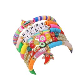 Holiday Heishi Surfer Bracelet Set for Women Men Rainbow Happy Easter Cinco De Mayo Polymer Clay Beaded Stretch Bracelet Stackable Mexican Fiesta Rabbit Bunny Charm Bracelet Y2k Jewelry -Set 3