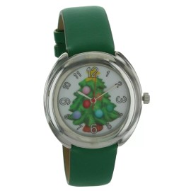 Unbranded NIB CHRISTMAS Green & Silver Toned Women's Leather Band Wristwatch