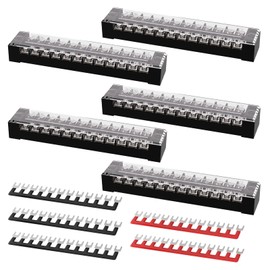 KERWINN 15A Screw Terminal Block, 12 Position Dual Row Covered, 12 Position Pre-Insulated Terminal Barrier Strips (15A 5PCS 12P+5PCS Wiring Strips)
