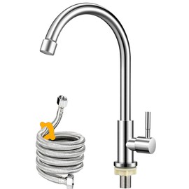Cold Water Faucet Only,Brushed Nickel Stainless Steel Single Handle Single Hole Faucets High Arc Cold Water Sink Faucet for Kitchen,Outdoor, Garden and Bar.(Free Water Supply Lines)