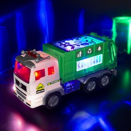 Toy Garbage Truck & Fire Truck & Container Truck Toys for Toddler 1 2 3 4 5 6 Year Christmas Birthday Gifts, Trucks Car Toys with 4D Lights & Sounds- Battery Operated Automatic Bump & Go Garbage Truck