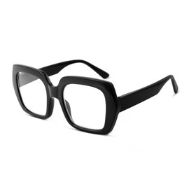 Square Oversized Reading Glasses Blue Light Blocking for Women Men, Stylish Readers with Spring Hinge,Glossy Onyx, 3.0