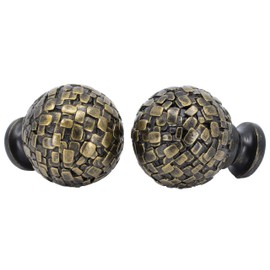 Meriville 1" Diameter Telescoping Single Window Treatment Curtain Rod, 48" to 84", Black rod with Fuso Burnt Gold Finial