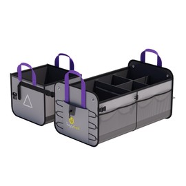 SugarFox Car Trunk Organizer SUV, 84L SUV Trunk Organizer – Waterproof Foldable Modular Trunk Organizer with Mesh Pockets, Non-Slip Base, Gray - M313