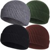 4pcs Wool Fisherman Beanies for Men, Knit Short Watch Cap