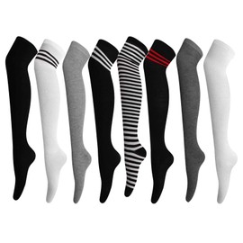 8 Pairs Thigh High Socks Over The Knee Thigh Cotton Socks Long Boot Stockings Cotton Leg Warmers for Girls Women（48cm LX20cm W）