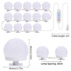Luces De Espejo De Tocador Con 14 Bombillas Led,Tocador De Espejo Maquillaje,Luces Para Espejo De Maquillaje,Luces Para Espejo De Baño,3 Colores Regulables,Para Espejo De Pared De Baño (14 Bombillas)