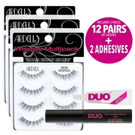 Ardell Multipack Lashes Demi Wispies - 12 pairs & duo Brush eyelash glue Dark - 2 Packs, 5 Count