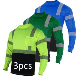 FONIRRA Safety Reflective T Shirts for Men 3pcs Hi Vis Class 2 ANSI Long Sleeve High Visibility Construction Work Shirts