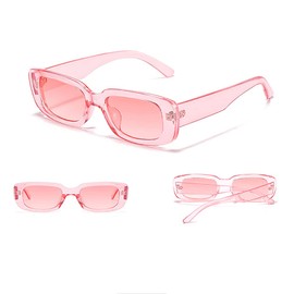 RUNHUIS Retro Rectangle Sunglasses Women Men Chunky Sunglasses Vintage Small Square Fashion Glasses, pink