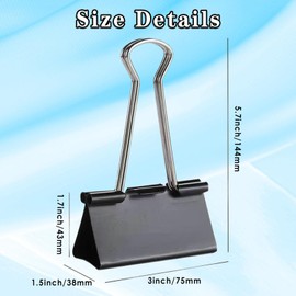 6PCS Jumbo Binder Clips 3 Inch, Black, Binder Clips Extra Large Heavy Duty for Office Supplies