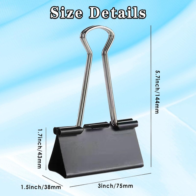 6PCS Jumbo Binder Clips 3 Inch, Black, Binder Clips Extra