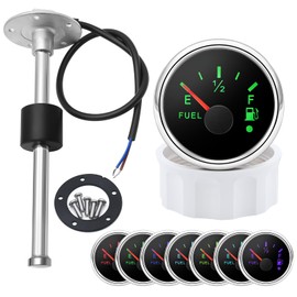 52mm Marine Fuel Level Tank Gauge Kit - with 175mm Fuel Water level Sensor, 0-190 Ohm, 7-Color LED Backlight, 12V/24V for Boat, Sailboat, RV, Car, Camper, Gas Tank