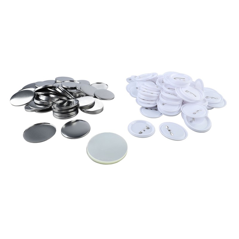 100 Set Pin Back Button Parts 2.3in Diameter Tinplate Plastic