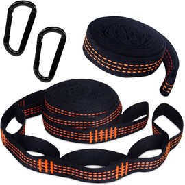 Forhome Pack of 2 Hammock Attachments, Hammock Suspension Straps with 2 Black Hook Carabiners, 300 kg Hanging Set Tree Straps, Orange Hanging Chair Accessories for Camping Outdoor Hiking