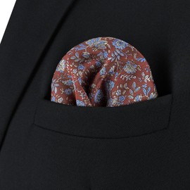 S&W SHLAX&WING Mens Pocket Square Medium Vermillion Red Floral Blue for Wedding Groomsmen