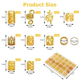 Qwrqwr Pack of 220 Gold Hair Accessories, Golden Hair Spirals Cuffs and Clips for Braids and Pendants, Loc Jewellery for Hair Dreadlock, Adjustable Hair Accessories for Men and Women